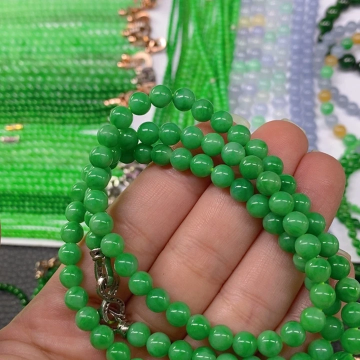 翡翠未镶嵌颈饰缅甸天然翡翠阳绿项链6.3