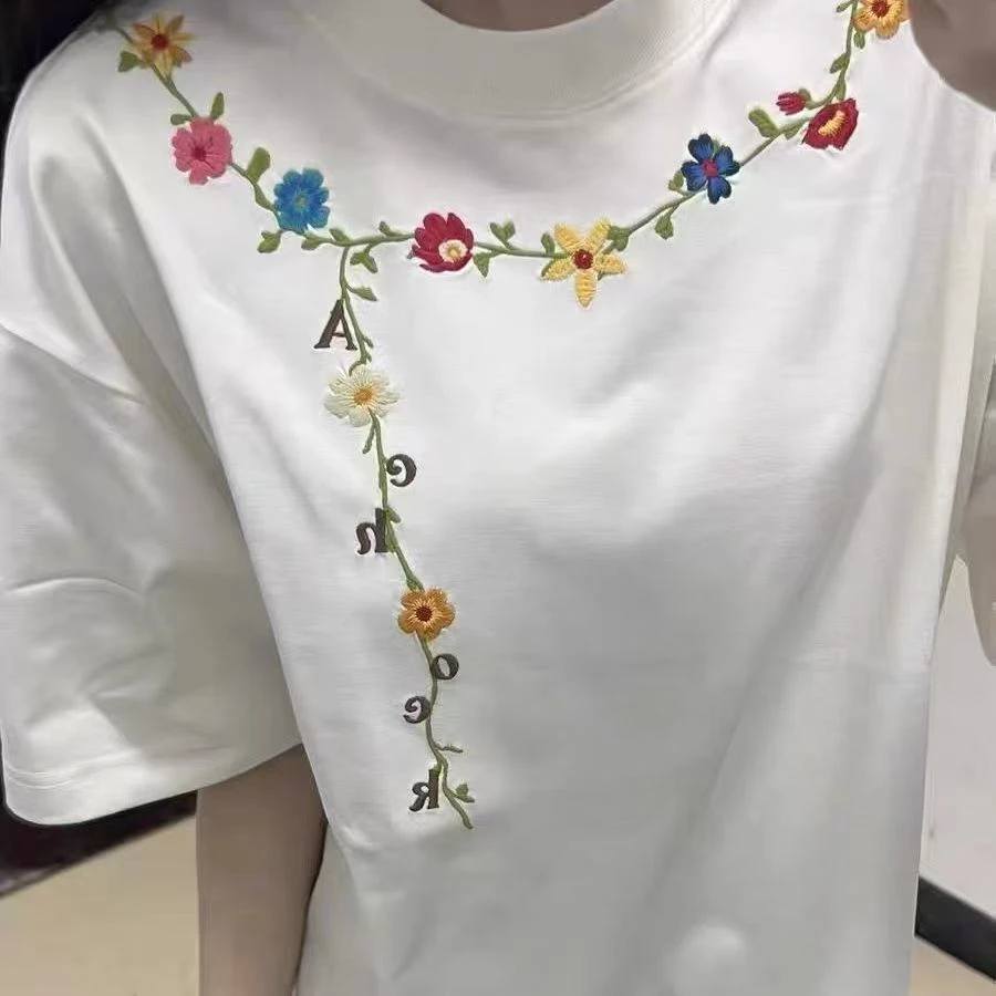 刺绣常规款短袖半袖修身夏季圆领打底衫潮流休闲日常T恤通用