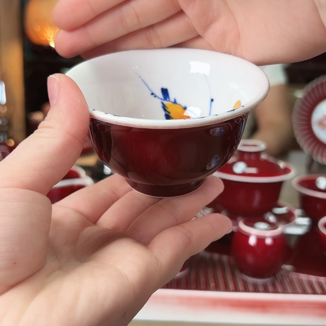 闻轩坊青花五彩葫芦郎红压手杯