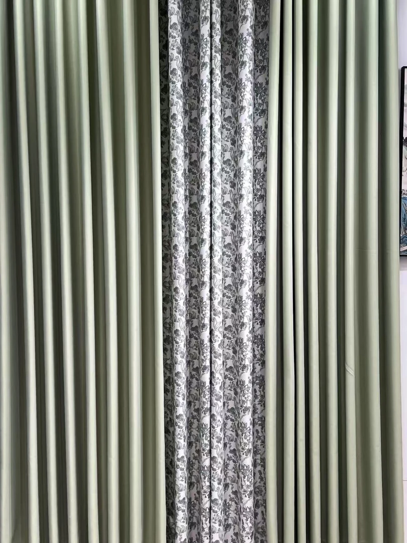 新款法式蔷薇拼抹茶色现代简约客厅卧室两用成品遮光窗帘