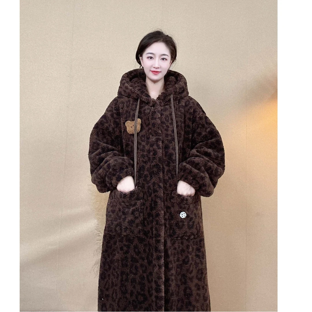 【极寒系列】加绒连帽外穿加厚保暖中长款睡衣家居服情侣款睡袍套装