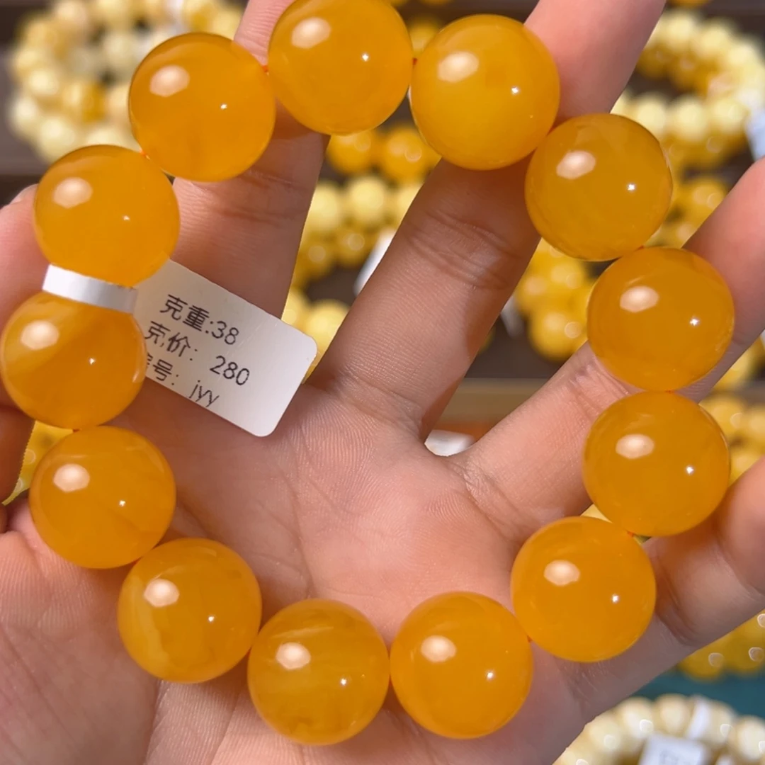 琥珀未镶嵌手链38g焦皮同料圆珠17mm jyy