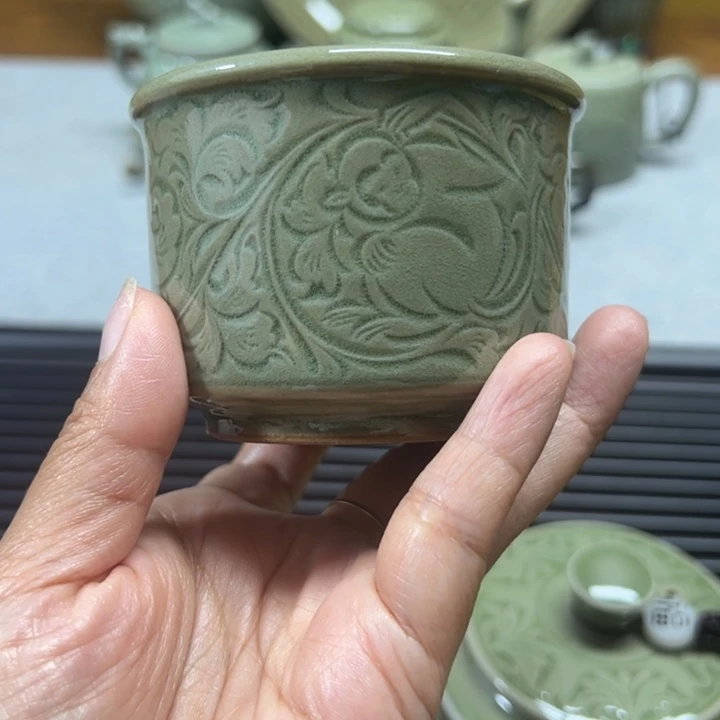 耀州窑青釉金运杯微微瑕1只