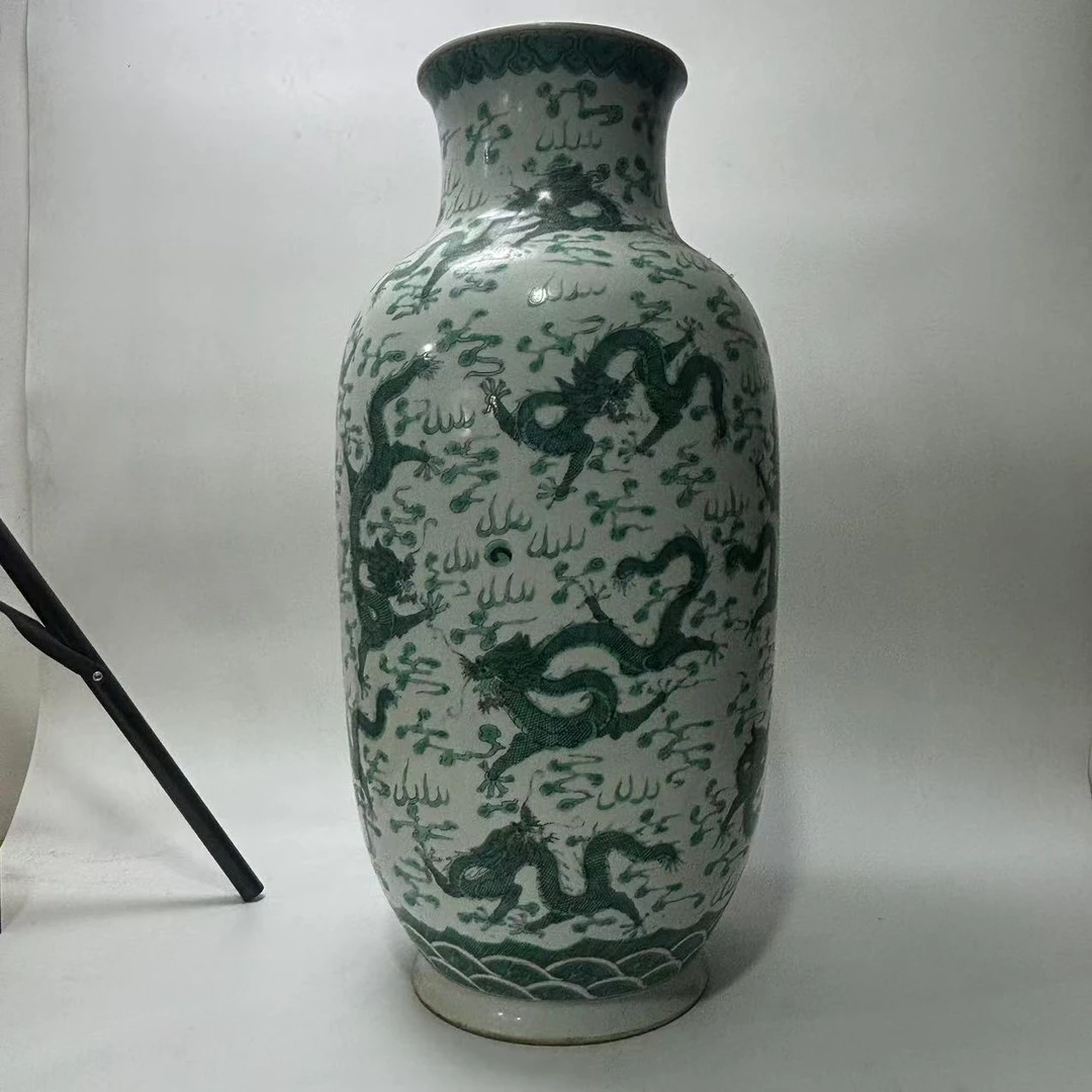 绿彩云龙纹棒槌瓶  JD2501-085