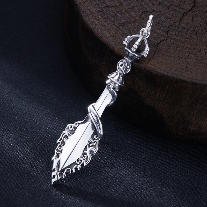 吊坠足银 男士时尚简约复古个性坠链智慧剑吊坠创意挂坠百搭纯银