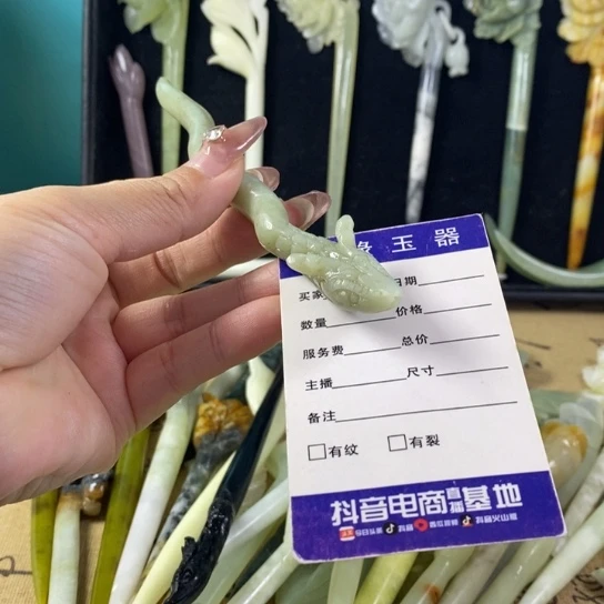 蛇纹石玉岫玉发簪未镶嵌阆*