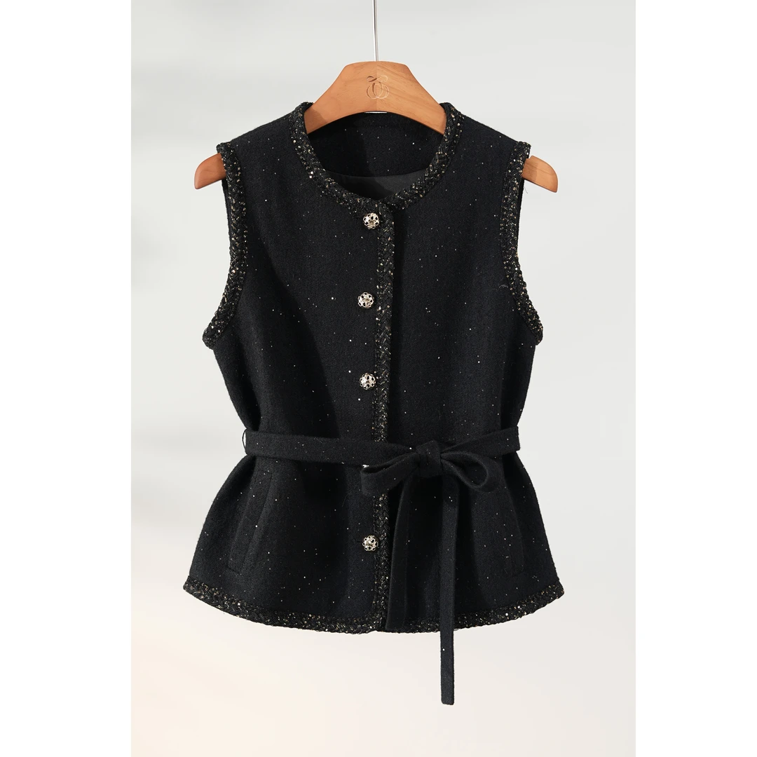 西子/【星河入梦】混纺羊毛黑金单排扣小香风背心马甲/MJHC149