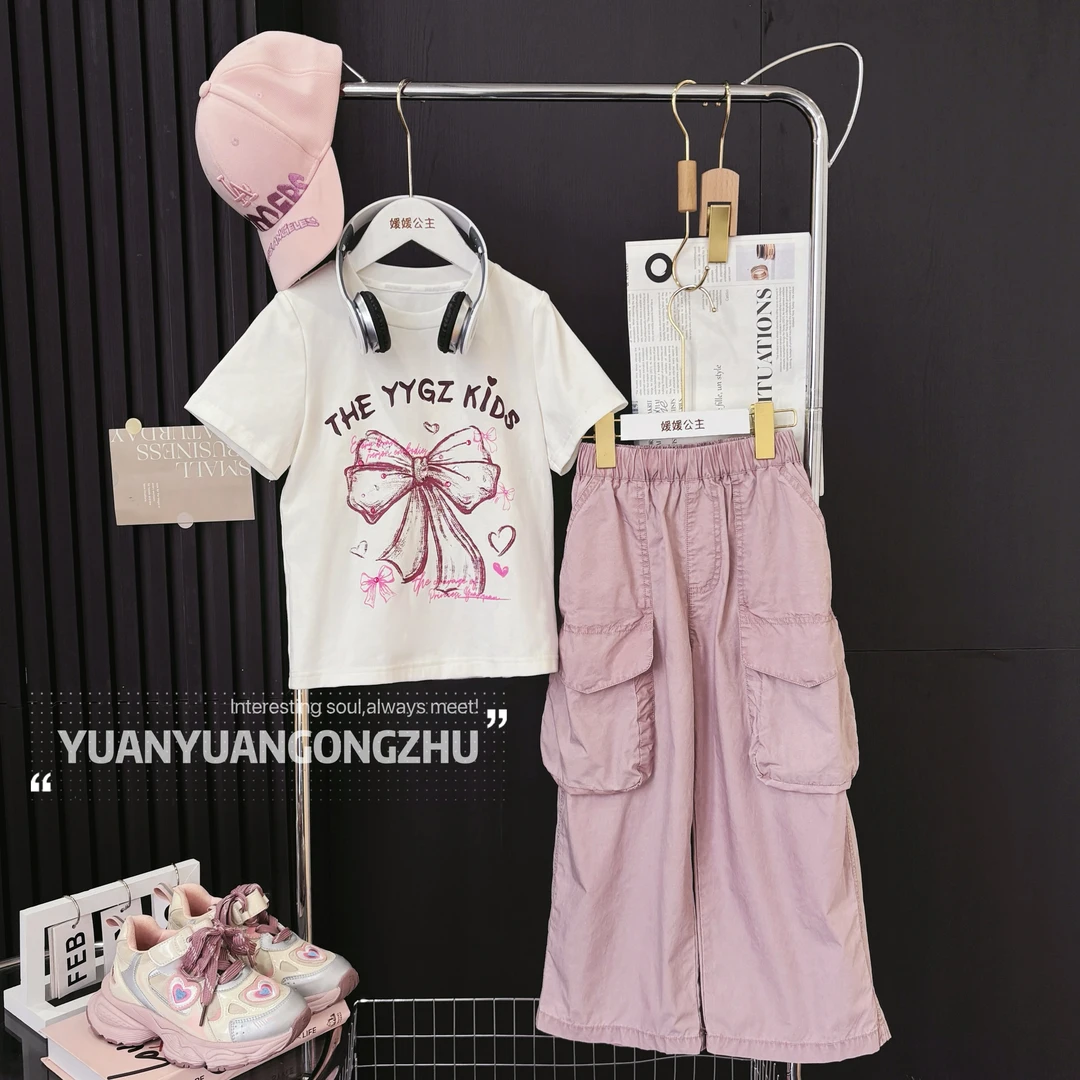 媛媛公主媛2025夏季女中大童百搭洋气蝴蝶结T恤15201M003