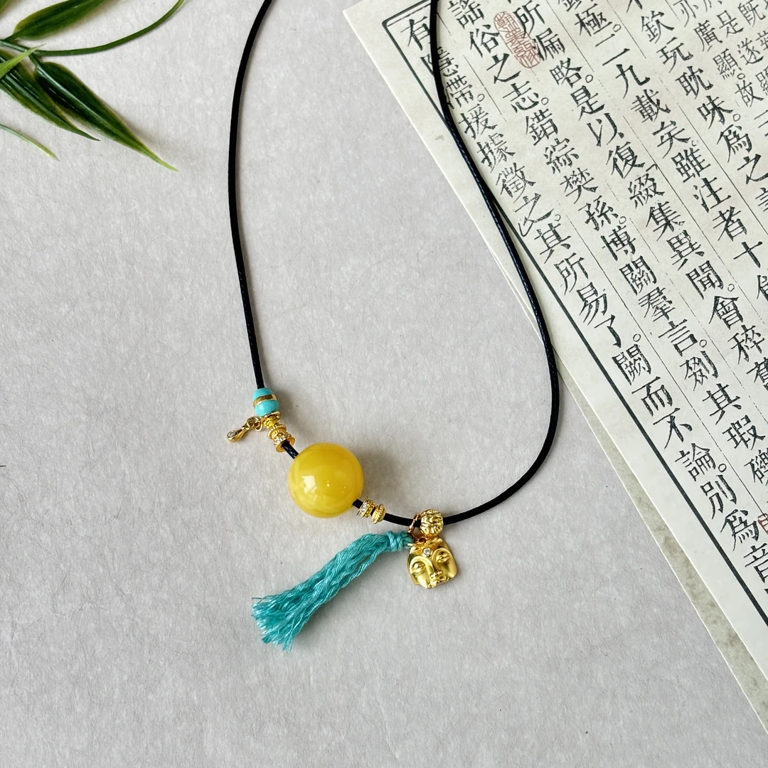 蜜蜡单珠核桃锁骨链 多样性发一 XY2000110