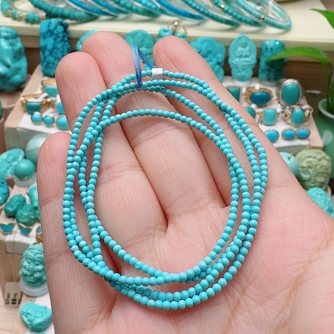 绿松石未镶嵌高瓷蓝小米珠链1.9