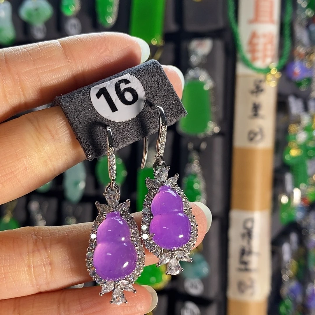 银S925镶嵌翡翠耳饰16