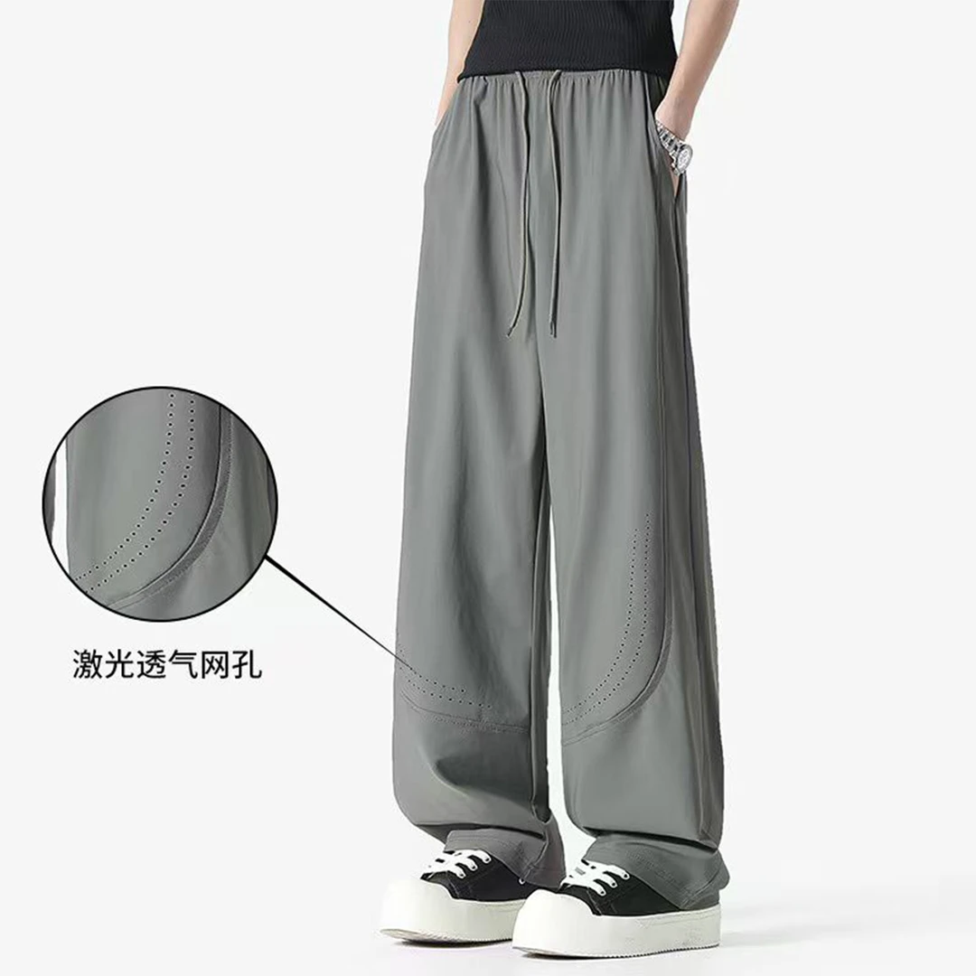 夏季男士冰丝裤韩版休闲百搭大码薄款直筒裤夏天长裤潮流透气垂感