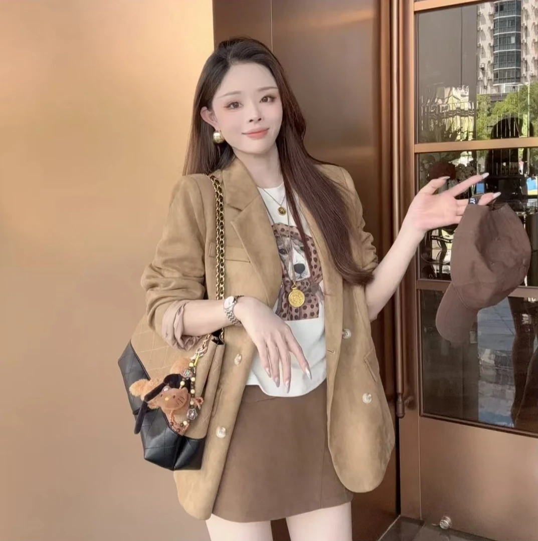 【晓溪服饰】单排扣翻领老钱风常规秋季百搭设计感复古休闲西装外套