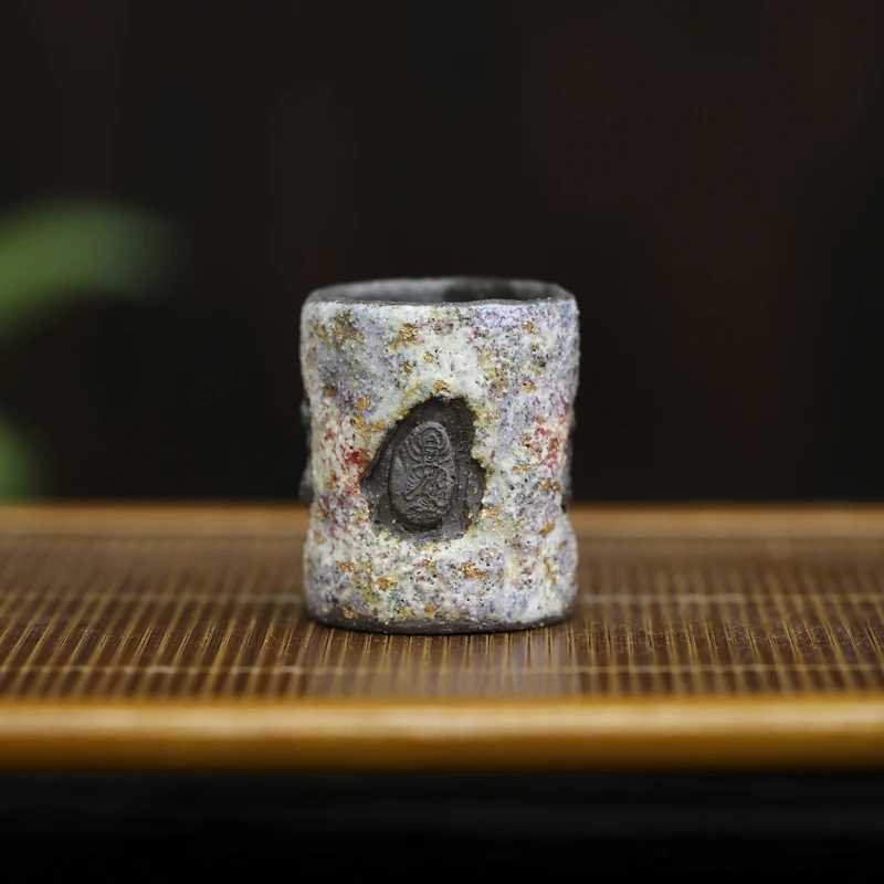 【陋室茗】七彩-高越-石窟直筒岩矿杯-30CC（高越S0575）