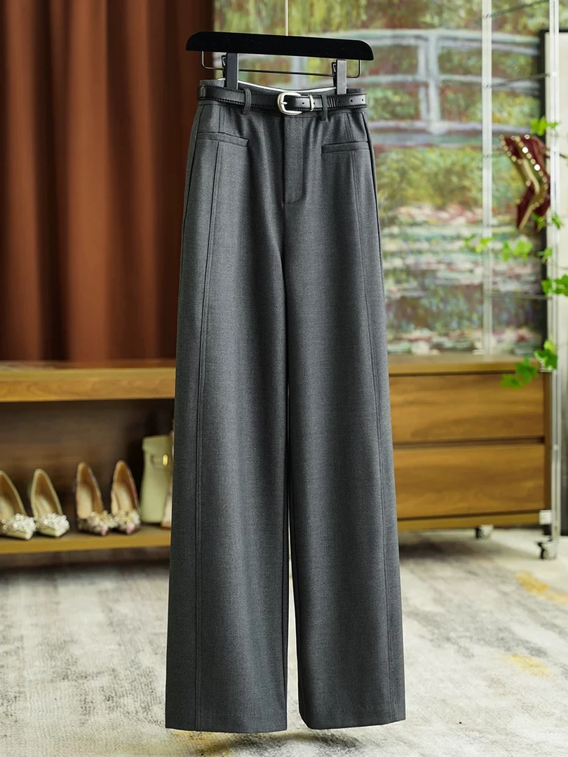 高级感气质垂坠廓形西裤女高腰显瘦宽松直筒阔腿裤长裤