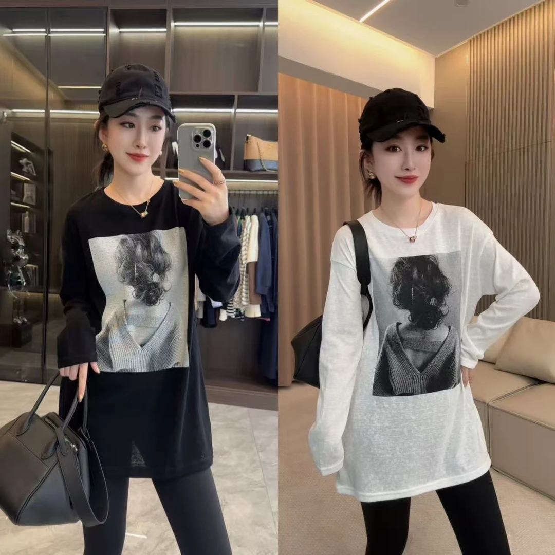 【丽丽家】秋季新款休闲美女背景图T恤大衫