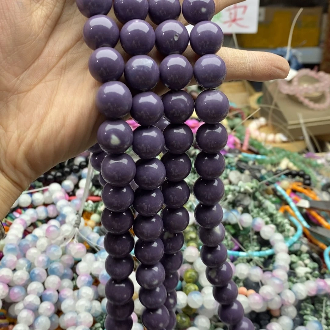 玛瑙/玉髓未镶嵌珠宝半成品一条14mm紫陶瓷L88