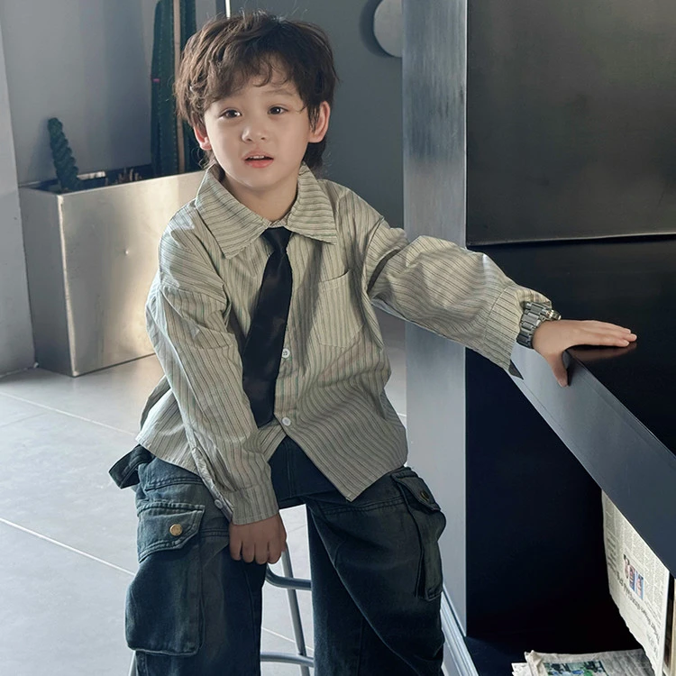 W5061 HY2461中童长袖款领带衬衫