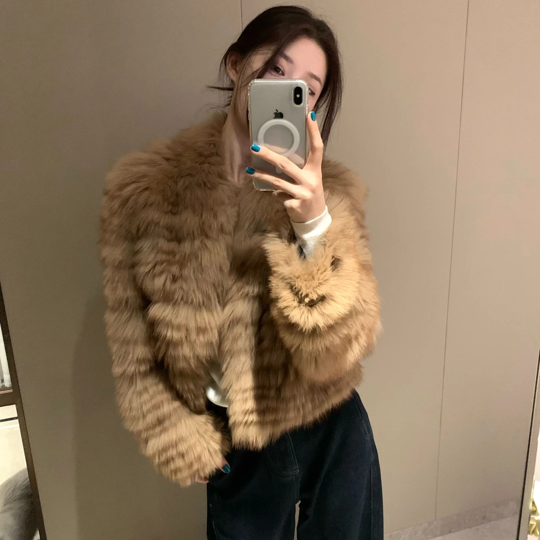 【琥珀微光】芬兰进口 100狐狸毛皮草女高级感短款保暖毛毛外套