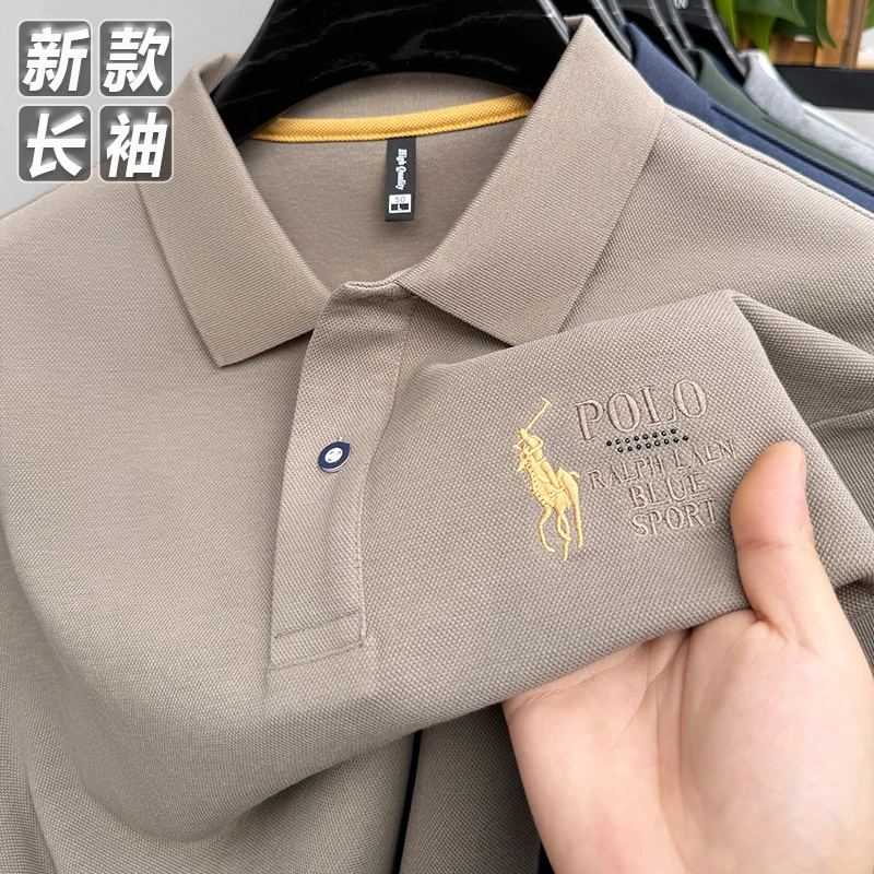 秋季新品保罗男士POLO衫商务休闲翻领男t恤百搭高档万针刺绣男装