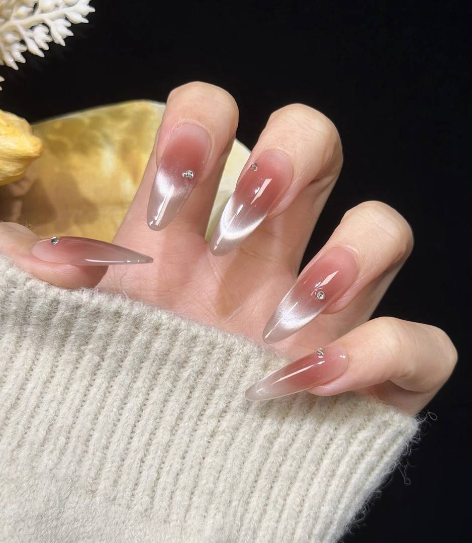 【幻紫星芒】 纯手工猫眼穿戴甲日常温柔气质显白美甲