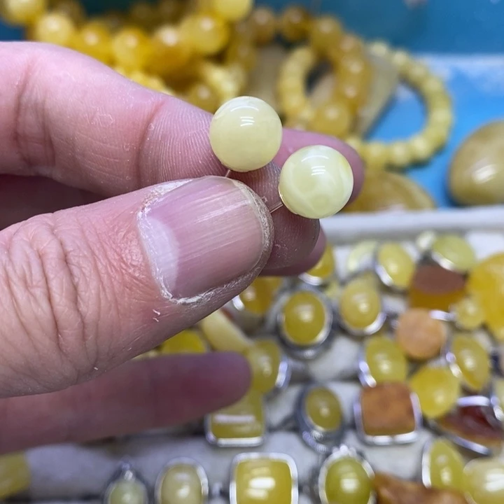 蜜蜡裸石银S925镶嵌耳钉