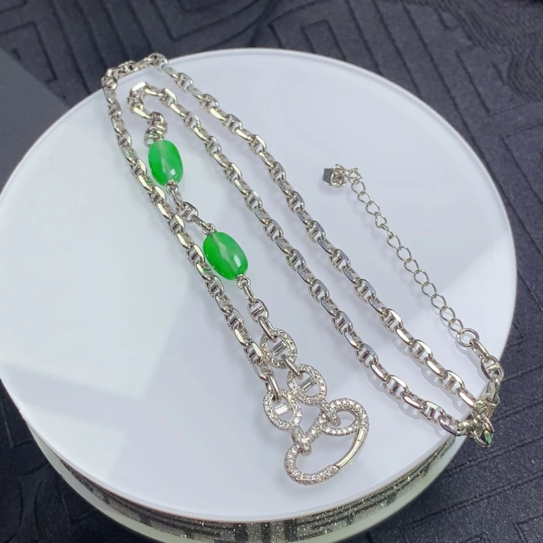 翡翠18K金镶嵌项链扁珠万能链