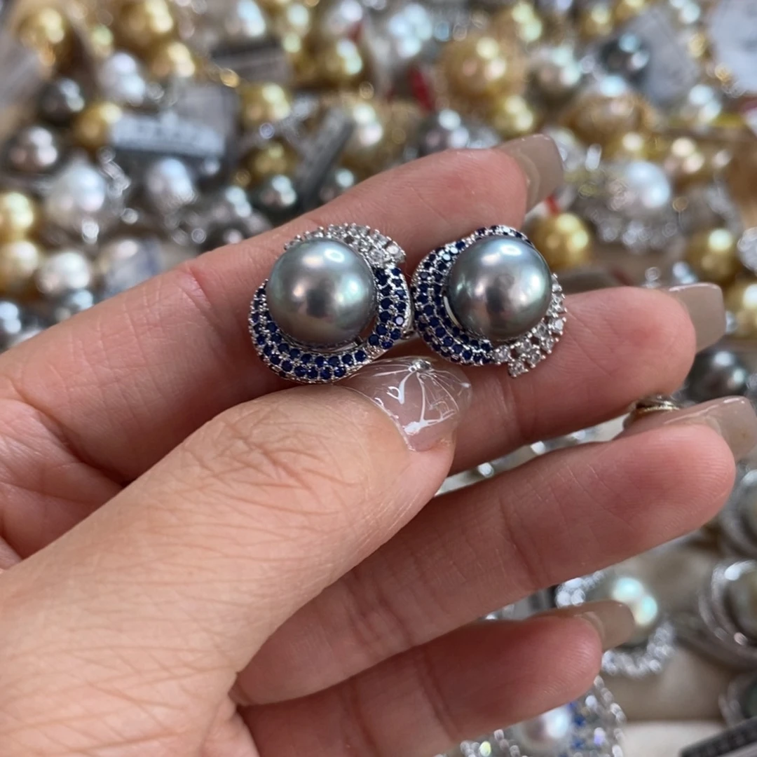 银S925镶嵌海水珍珠耳饰