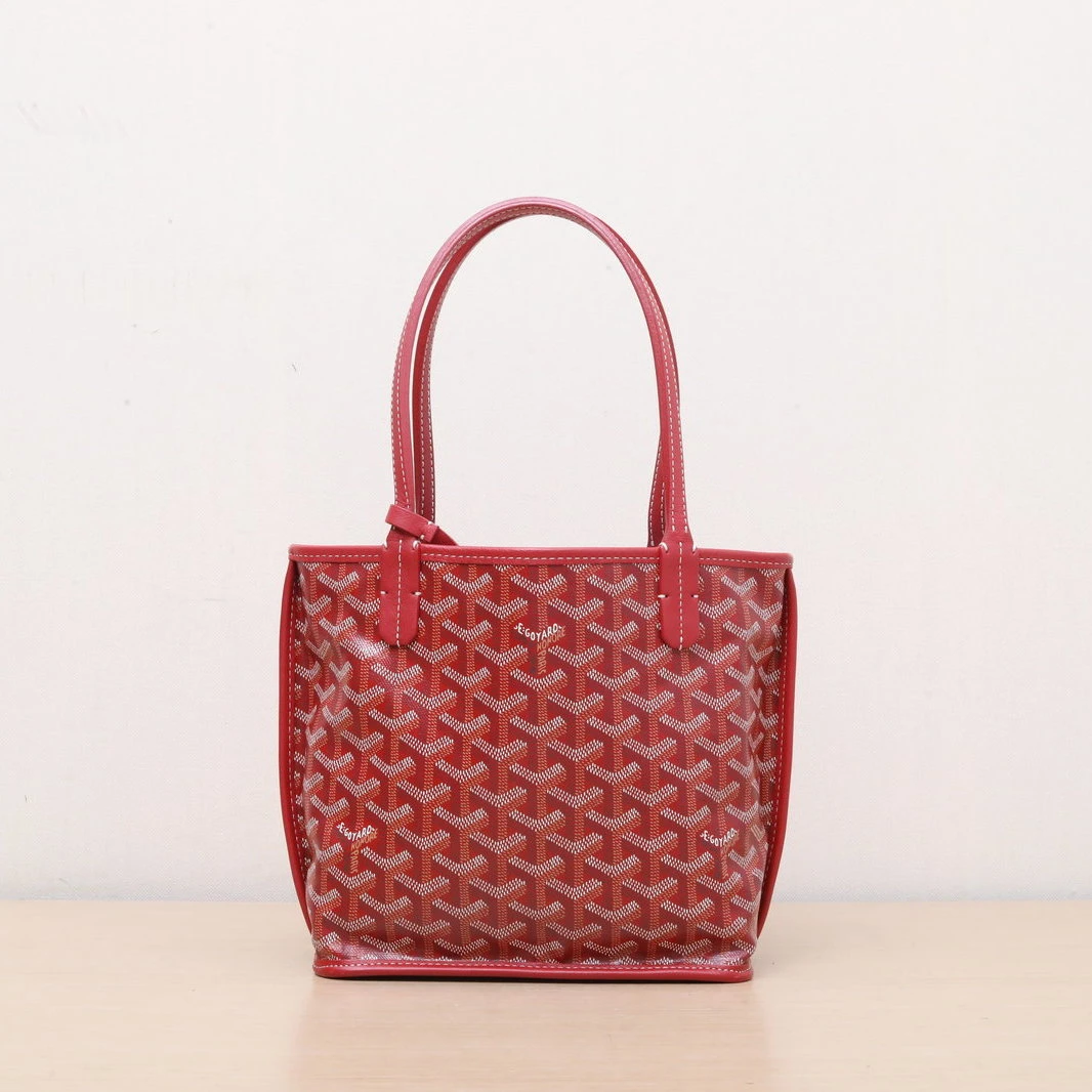 99新 Goyard 小花柳 双面购物袋 Mini 20 红色 皮革C/PVC