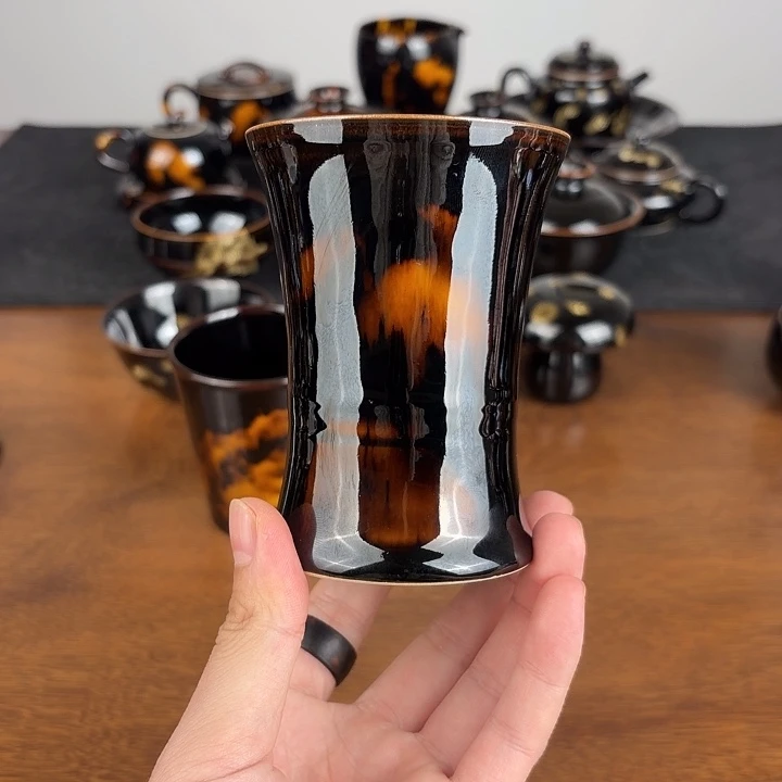 瓷玳瑁釉束腰啤酒杯