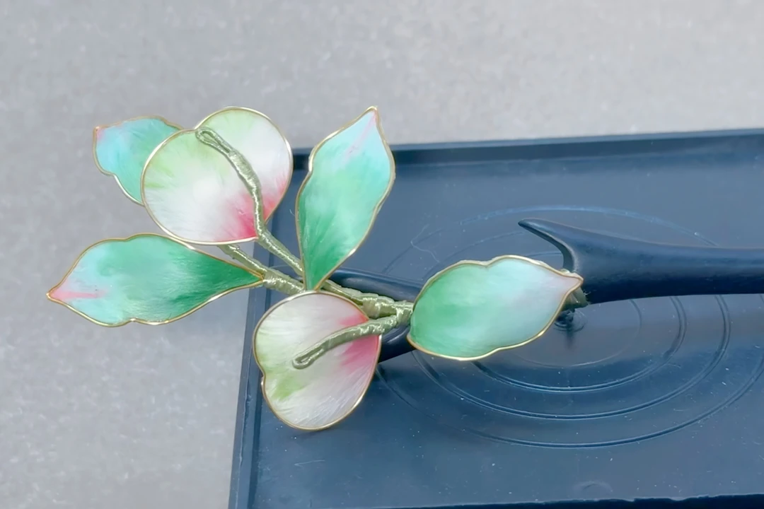 山套非遗绒花檀木发簪原创设计旗袍新中式配饰现货顺丰包邮