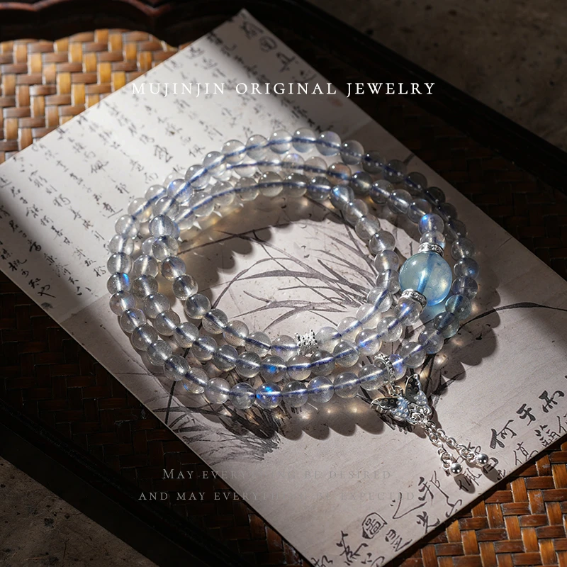 【木槿槿】天然灰月光多圈手链女款5-6m简约设计款串珠手串时尚百搭