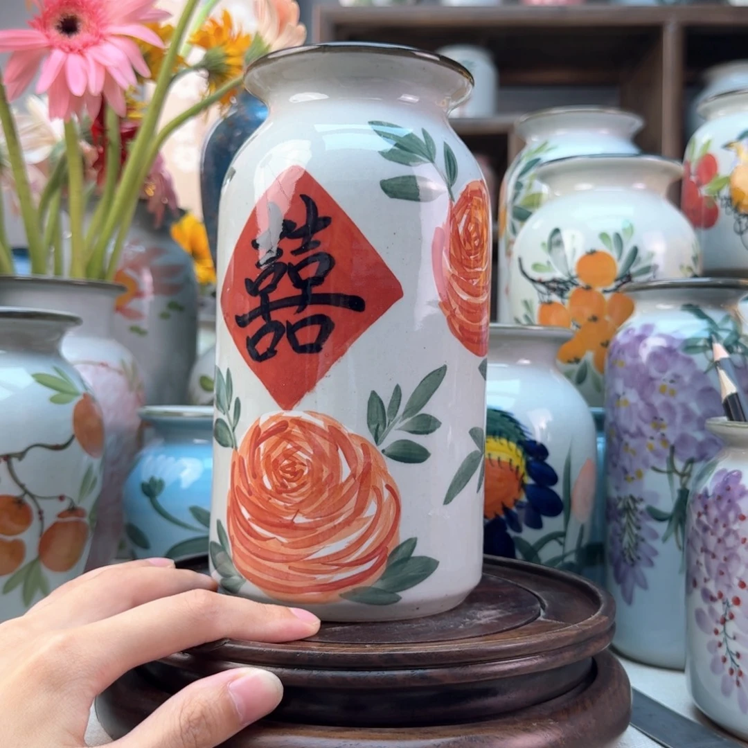 景德镇纯手绘陶瓷花瓶无孔