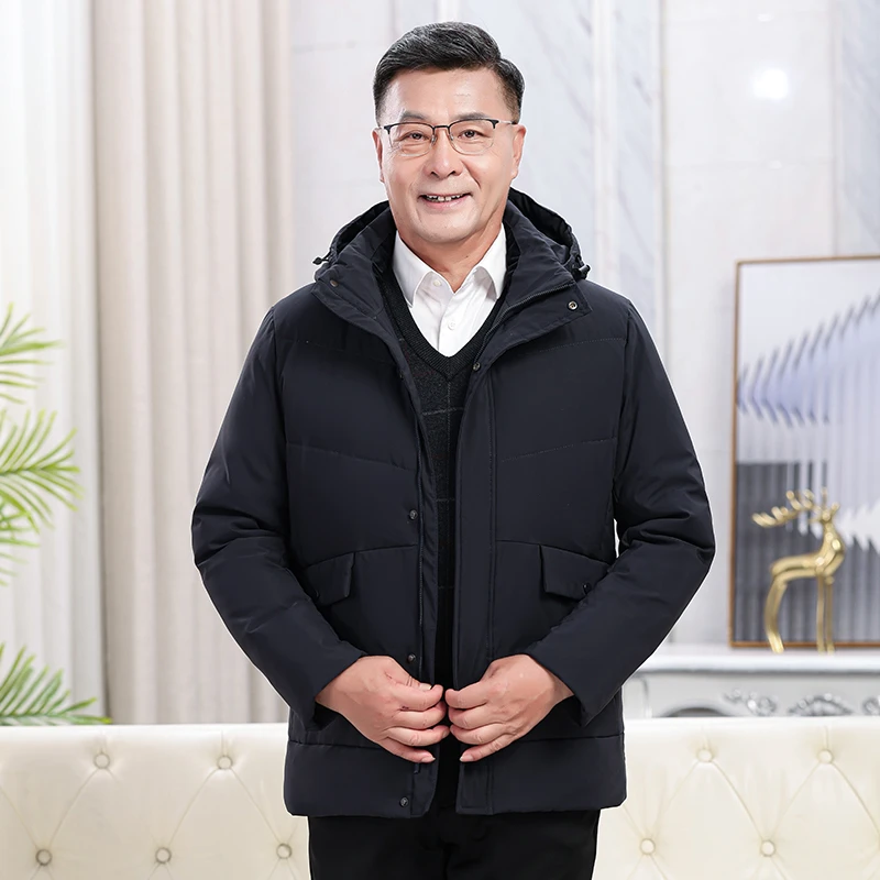 中老年男士90绒服爸爸冬装外套短款爷爷男装加厚防寒老人大码父亲