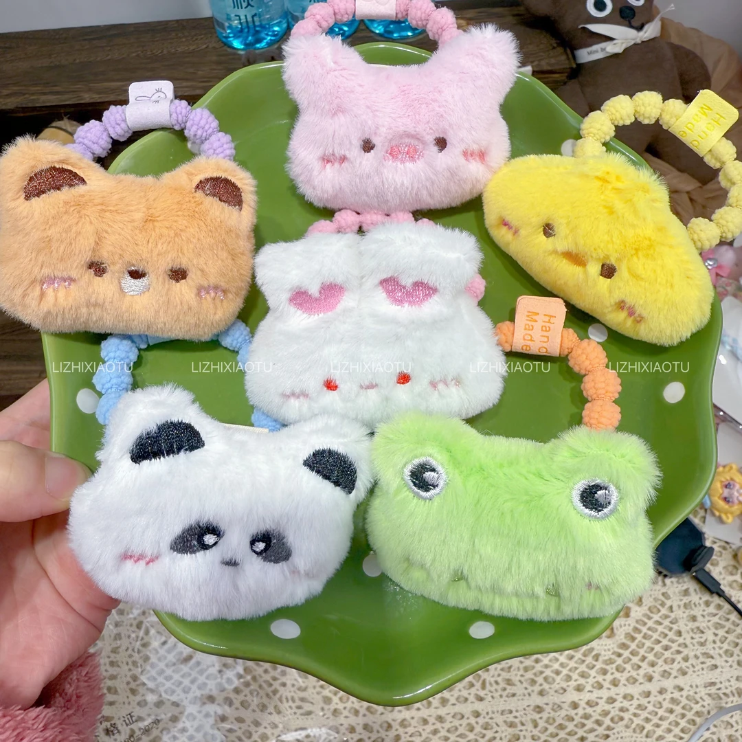 秋冬新款可爱卡通毛绒公仔格子肠圈动物结简约少女六件套发绳发饰