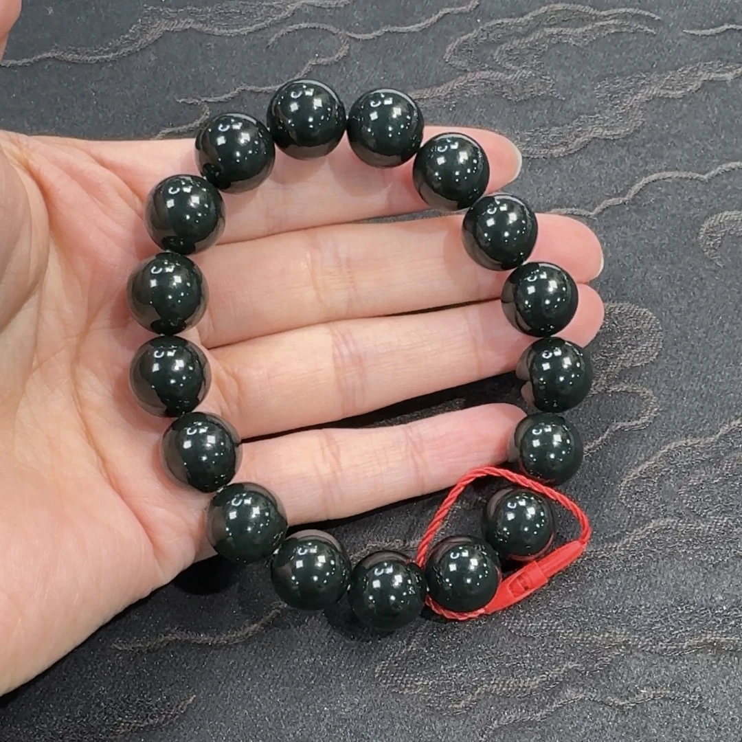 青海黑青12手串和田玉二细圆珠