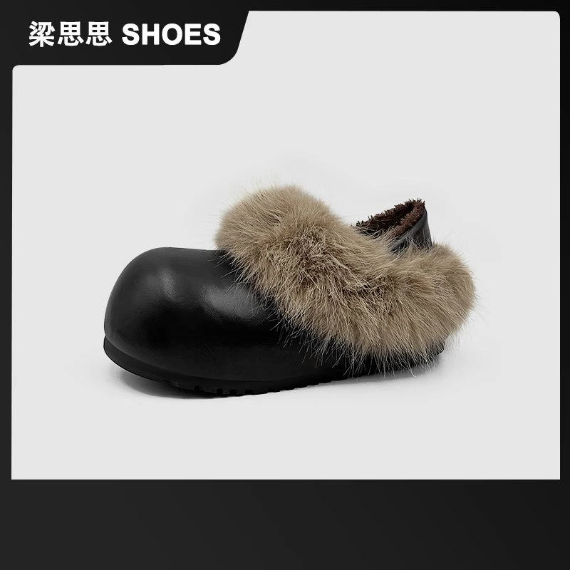【卡皮巴拉】梁思思SHOES2025冬季新款保暖狐毛乳胶软底毛毛鞋-6612