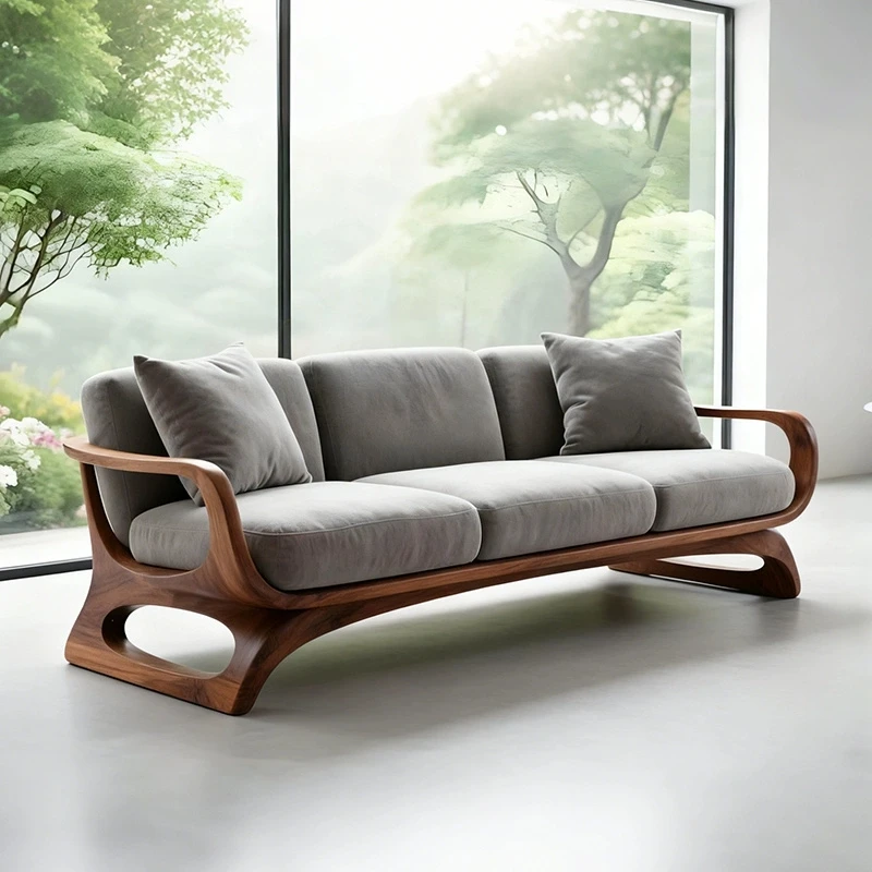 新中式北美黑胡桃木沙发 宋式美学实木布艺直排 办公室定制家具