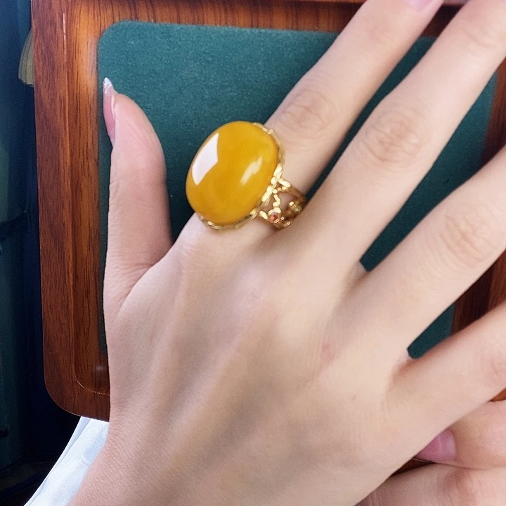 蜜蜡银S925镶嵌戒指戒指