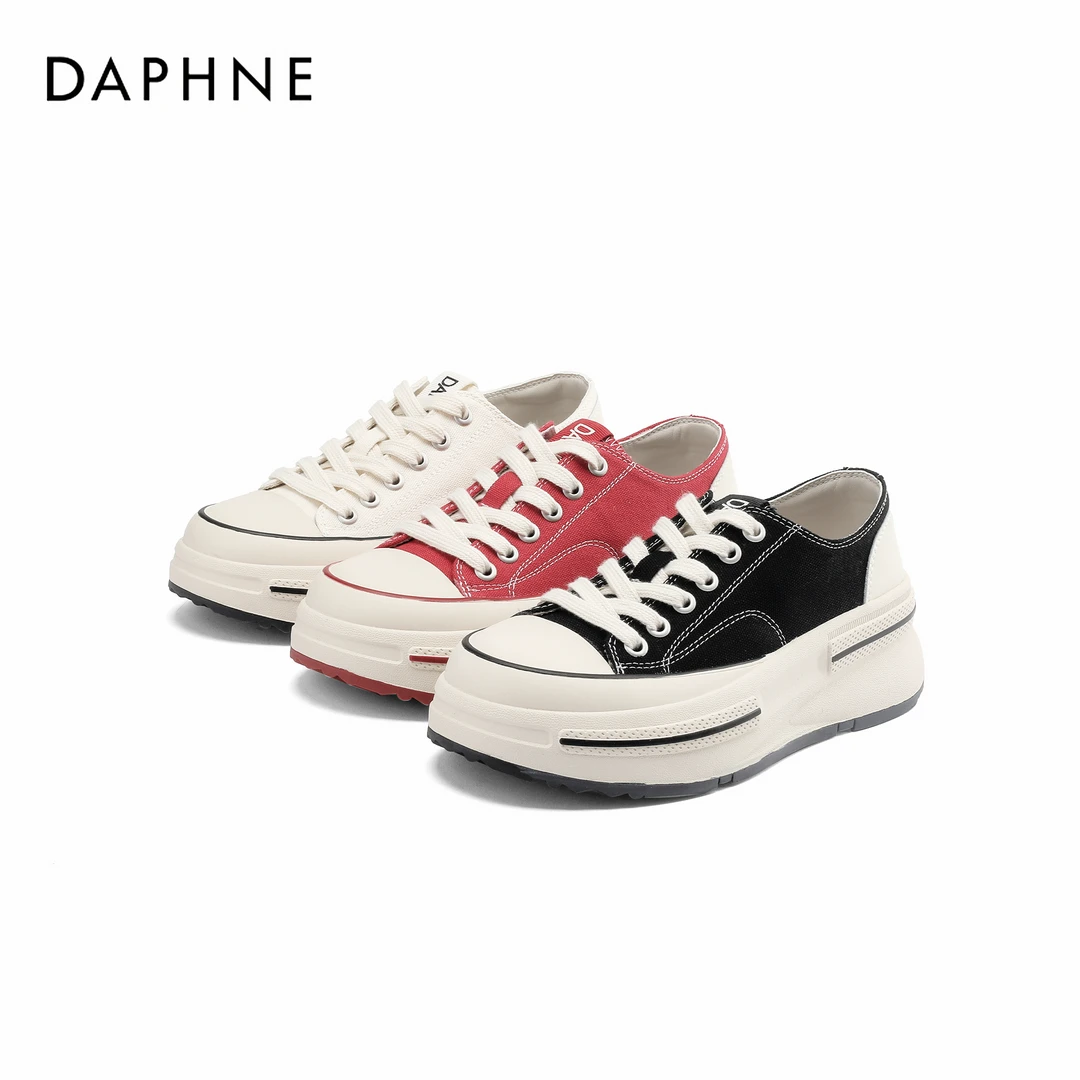 达芙妮厚底帆布鞋2025年新款春夏季黑色女士百搭时尚经典女鞋