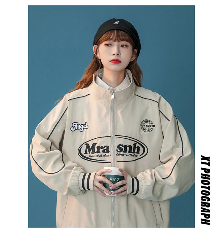 美式宽松字母刺绣大板卫衣外套女