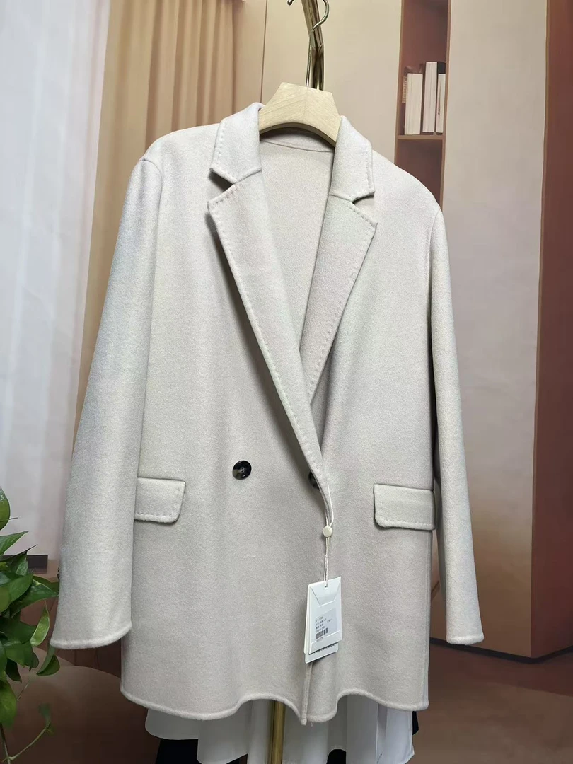 长款女毛呢外套羊毛双排扣外套平驳领秋冬