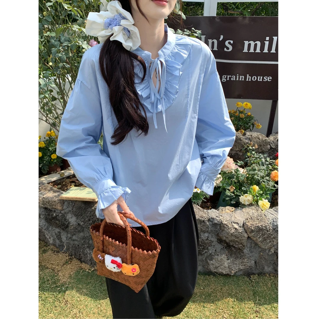 温柔甜美复古法式花边领衬衫长袖气质时髦女装上衣春季新款