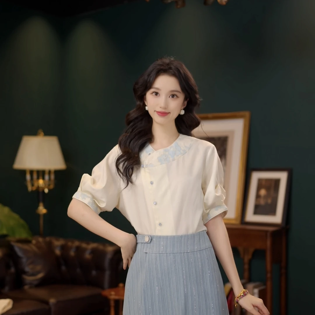 琦琦【空心布丁】温柔衬衣休闲百搭短袖衬衫女夏季上衣YE0706557