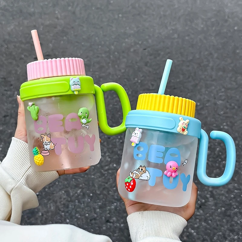 茶水分离手柄办公杯夏季大容量高硼硅玻璃杯带滤网高颜值吸管水杯