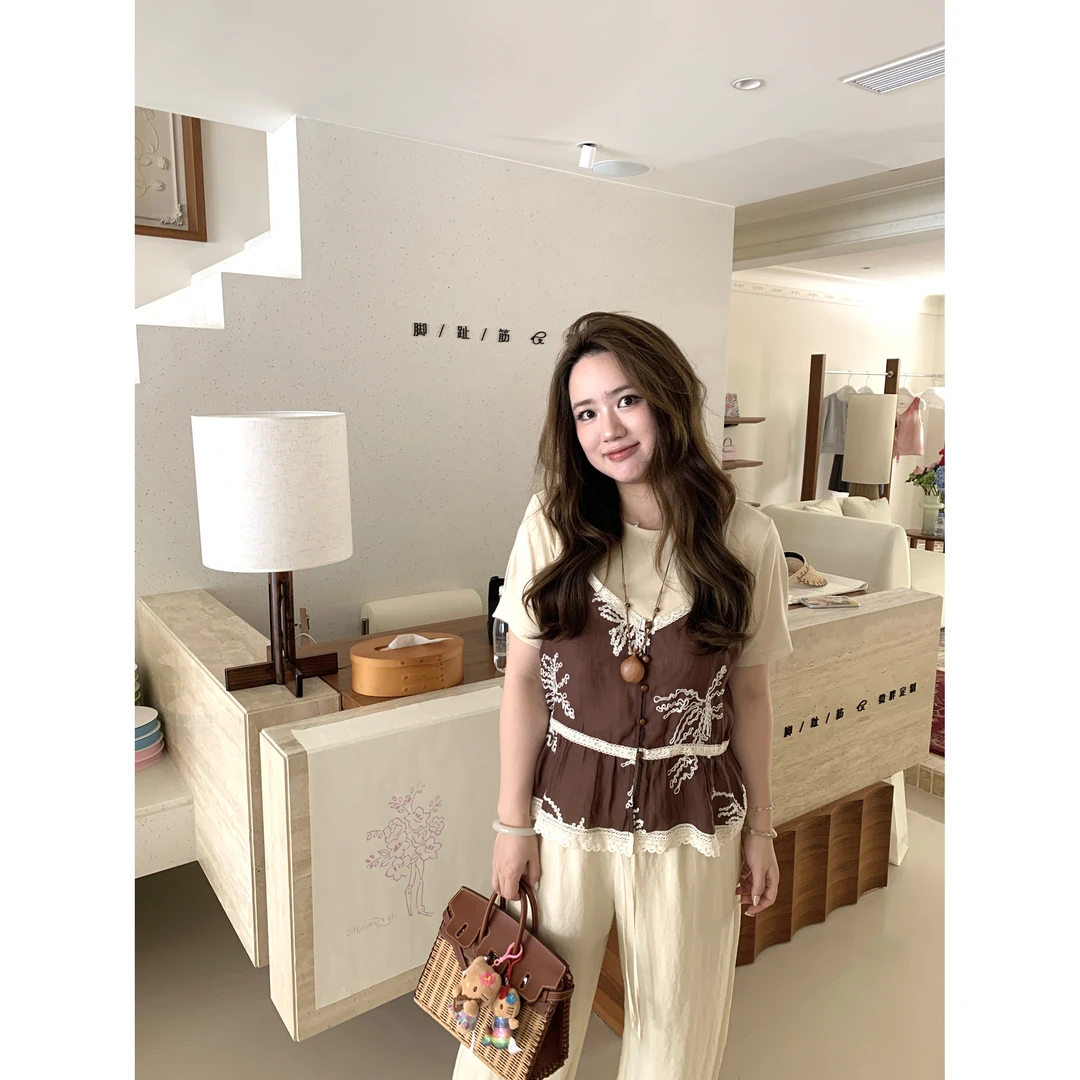 脚趾筋微胖MM大码悠悠夏日 芭提雅撞色真两件短袖T