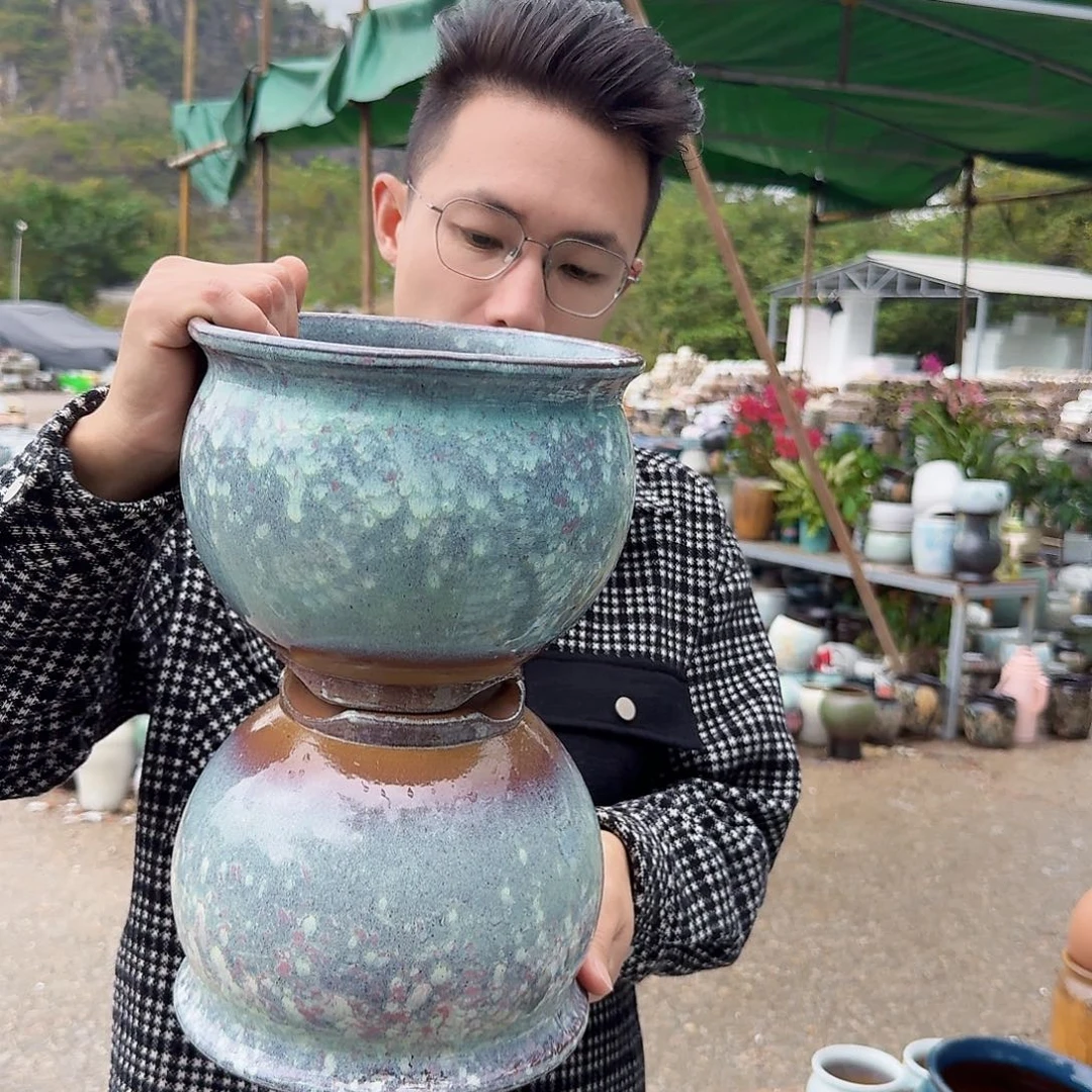 紫砂花盆口20高17.5（两个脚脚绿
