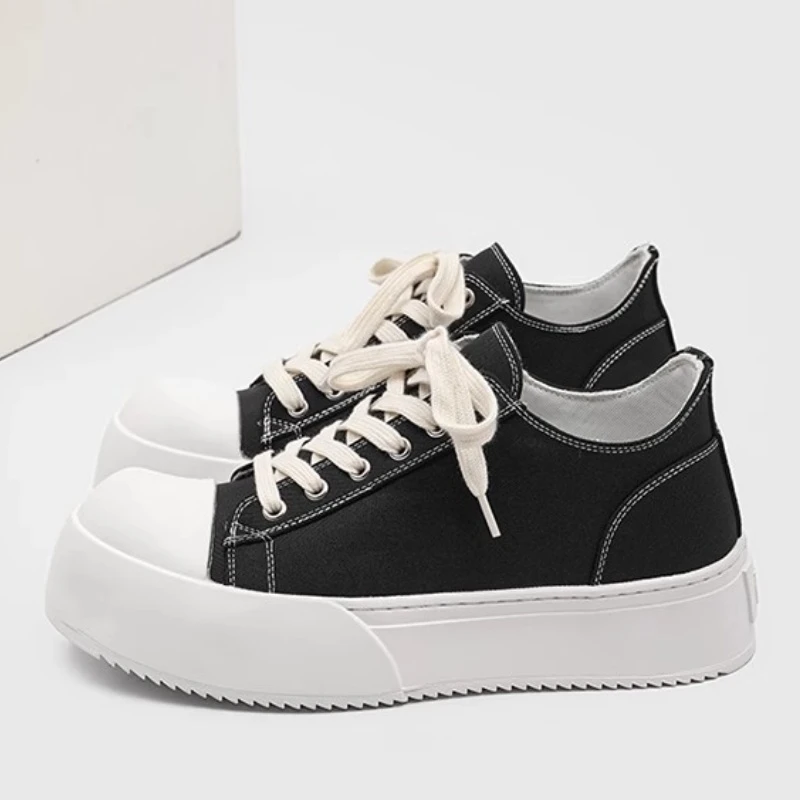 男女ro厚底板鞋2025夏新款透气增高米奇大头德比鞋翘头帆布休闲鞋