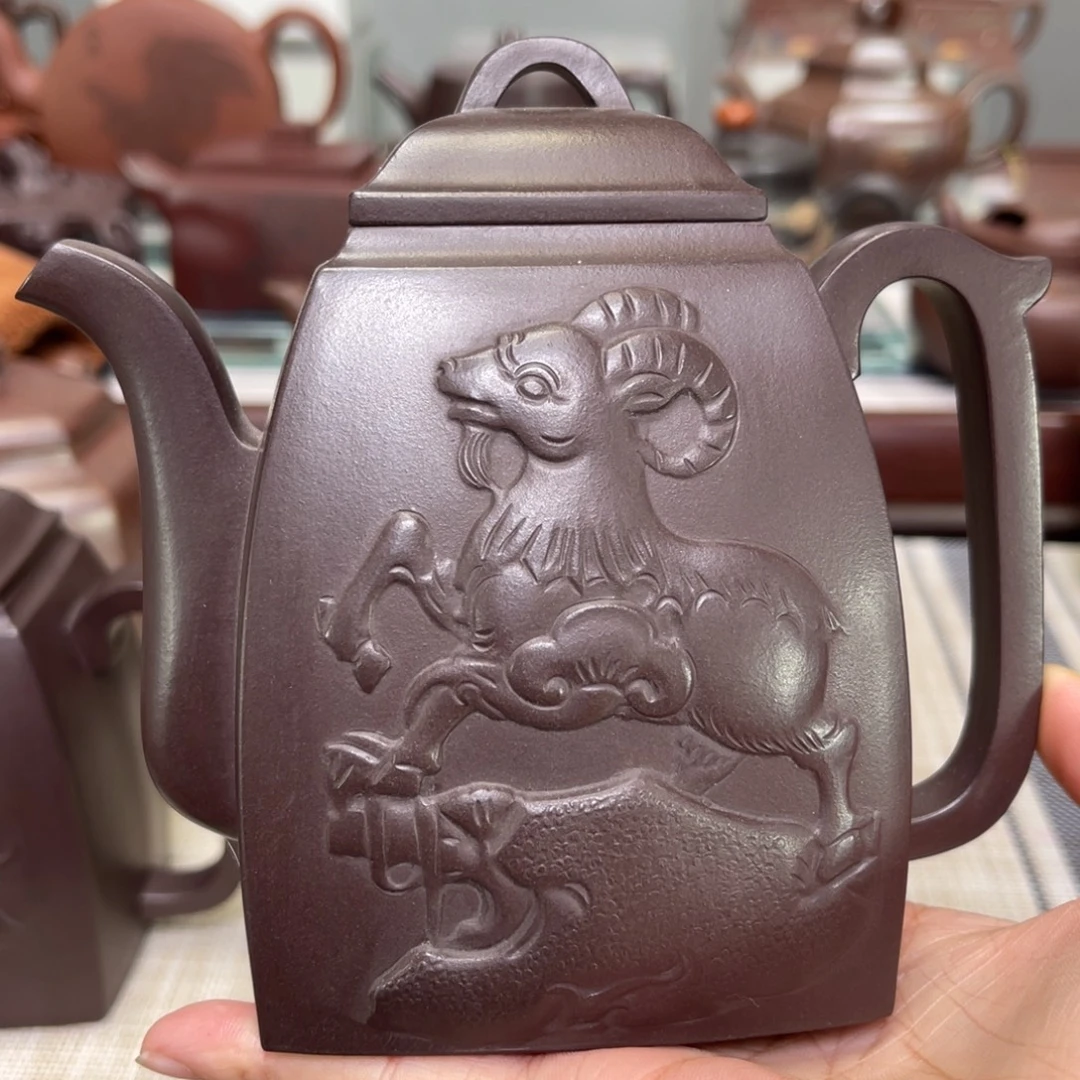 蟹***钱茶壶紫砂紫泥放漏