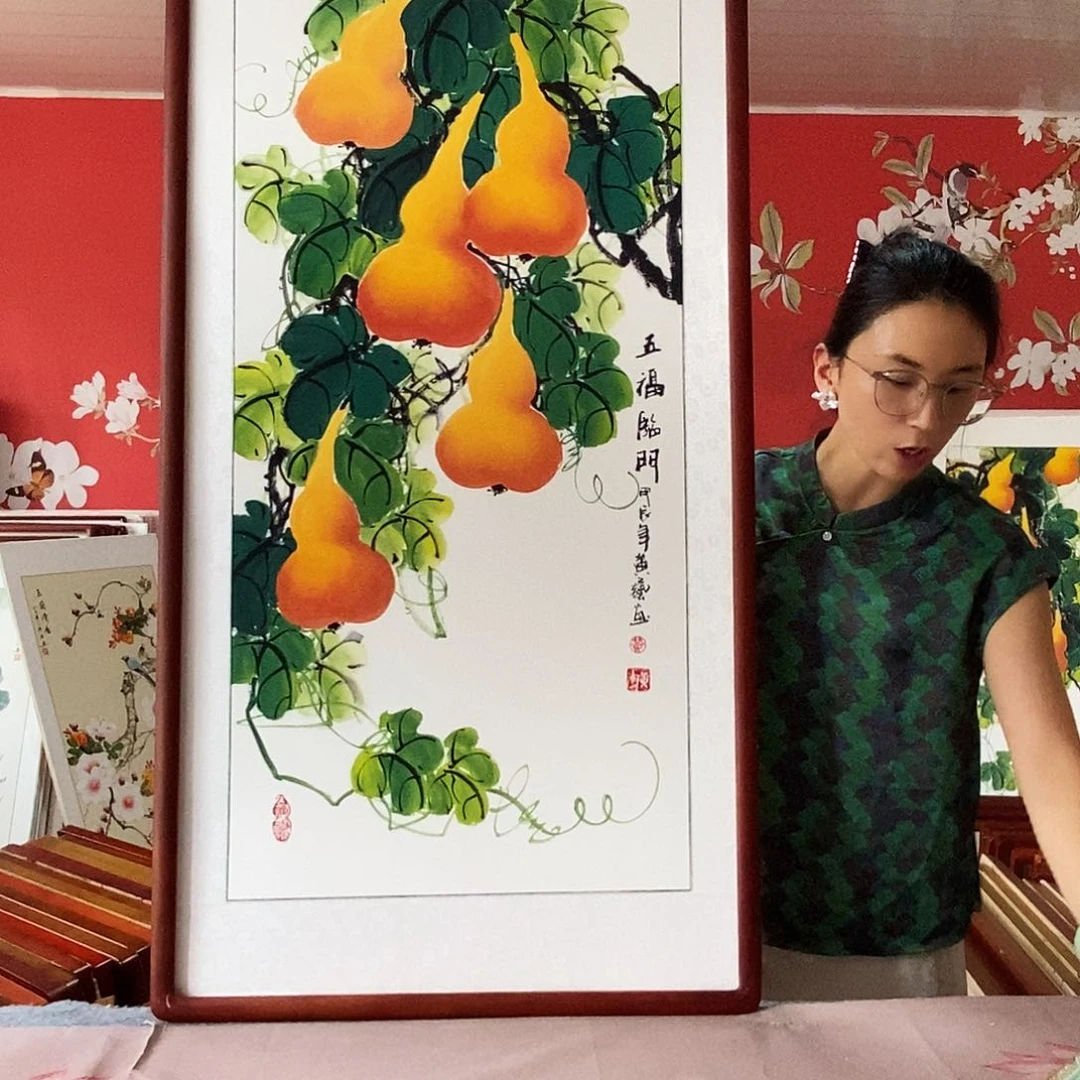 国画手写手绘带框包邮62✖️122国画作品